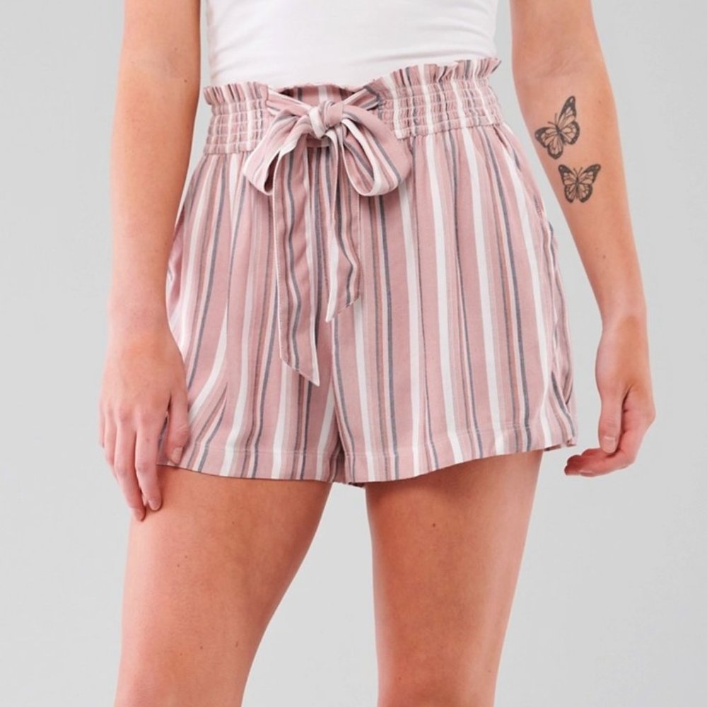 Hollister Pink Striped Paperbag shorts